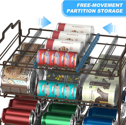 4 Tiers Stackable Can Rack Organizer, Wear-resistant Upgrade Beverage Food Can Dispenser Holder Holds up to 48 Cans for Kitchen Cabinet and Pantry (Silver)