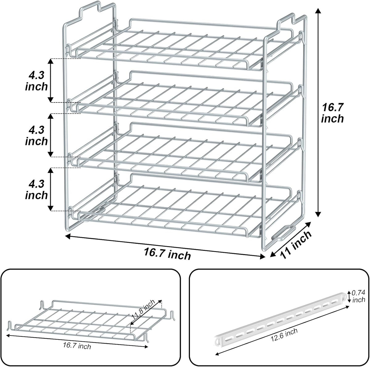 4 Tiers Stackable Can Rack Organizer, Wear-resistant Upgrade Beverage Food Can Dispenser Holder Holds up to 48 Cans for Kitchen Cabinet and Pantry (Silver)