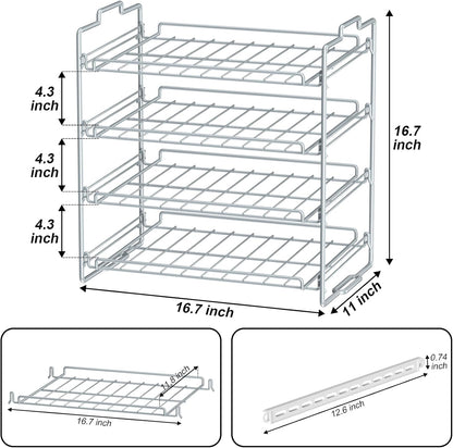 4 Tiers Stackable Can Rack Organizer, Wear-resistant Upgrade Beverage Food Can Dispenser Holder Holds up to 48 Cans for Kitchen Cabinet and Pantry (Silver)