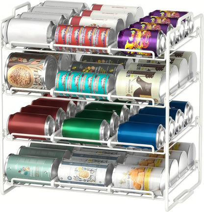 4 Tiers Stackable Can Rack Organizer, Wear-resistant Upgrade Beverage Food Can Dispenser Holder Holds up to 48 Cans for Kitchen Cabinet and Pantry (Silver)