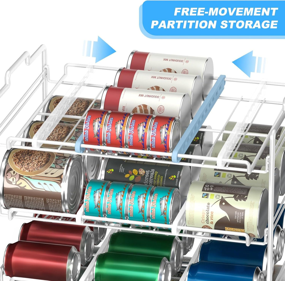 4 Tiers Stackable Can Rack Organizer, Wear-resistant Upgrade Beverage Food Can Dispenser Holder Holds up to 48 Cans for Kitchen Cabinet and Pantry (Silver)