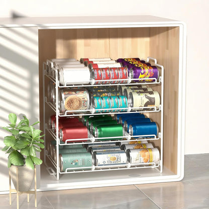 4 Tiers Stackable Can Rack Organizer, Wear-resistant Upgrade Beverage Food Can Dispenser Holder Holds up to 48 Cans for Kitchen Cabinet and Pantry (Silver)