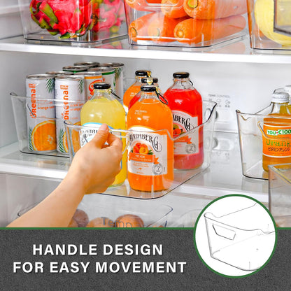 12 Pack Clear Plastic Storage Bins, Pantry Organizers and Storage, Clear Pantry Organizer Bins, Plastic Containers with Handle for Kitchen,Freezer,Cabinet,Closet,Bathroom Under Sink Storage