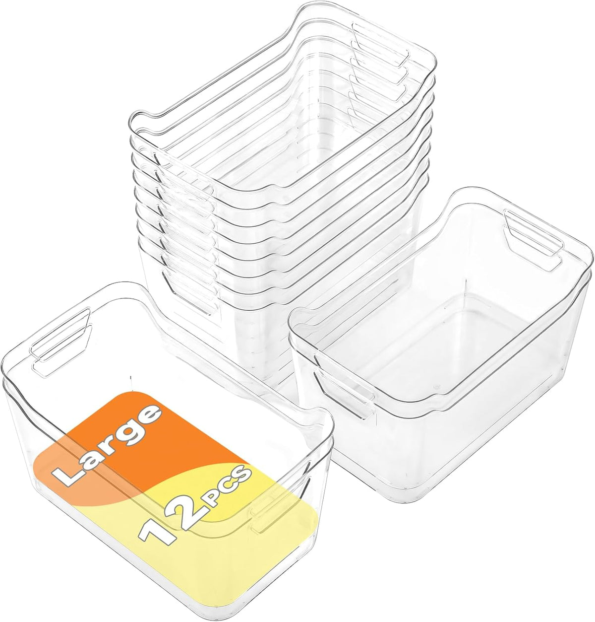 12 Pack Clear Plastic Storage Bins, Pantry Organizers and Storage, Clear Pantry Organizer Bins, Plastic Containers with Handle for Kitchen,Freezer,Cabinet,Closet,Bathroom Under Sink Storage