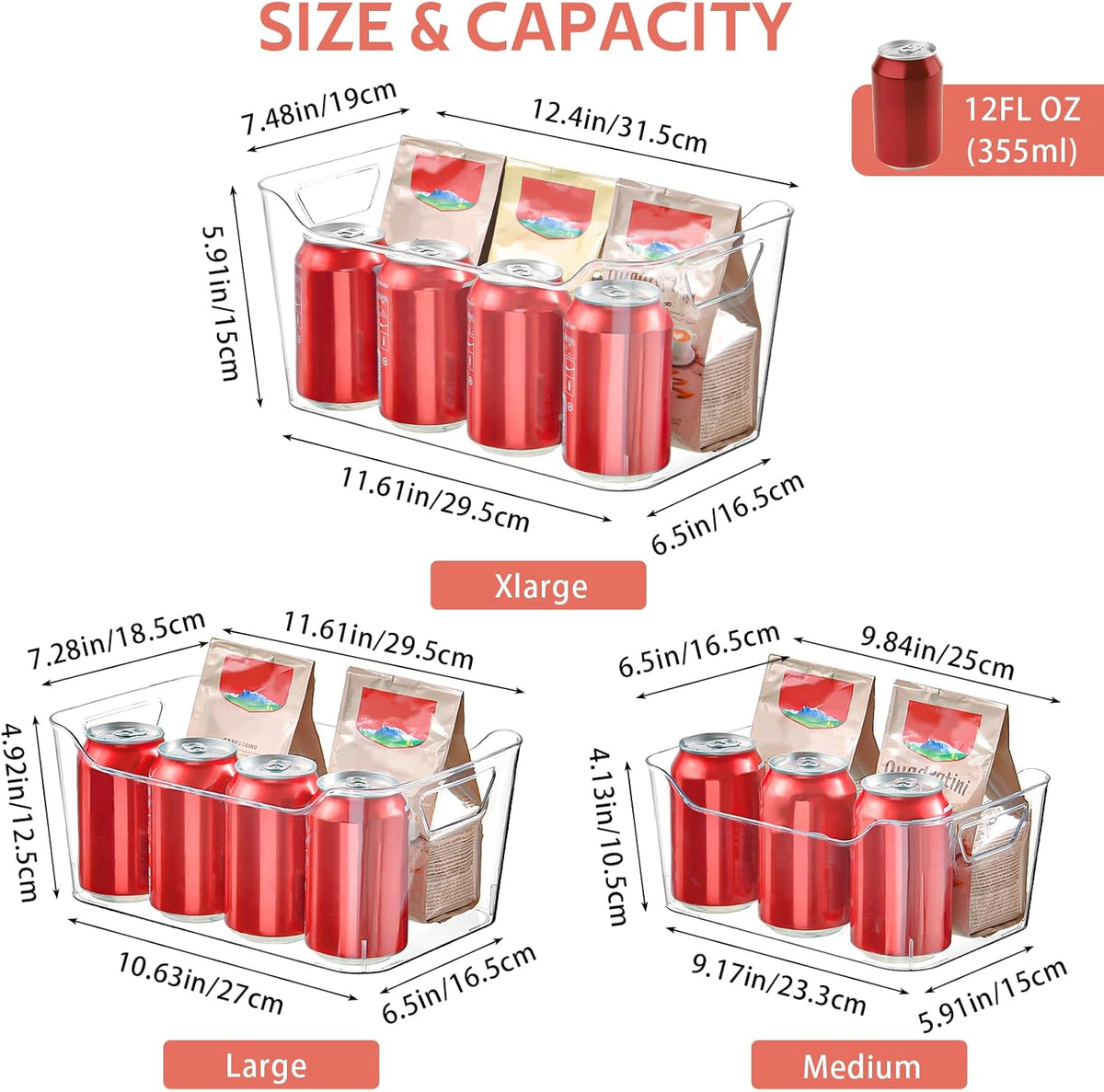 12 Pack Clear Plastic Storage Bins, Pantry Organizers and Storage, Clear Pantry Organizer Bins, Plastic Containers with Handle for Kitchen,Freezer,Cabinet,Closet,Bathroom Under Sink Storage