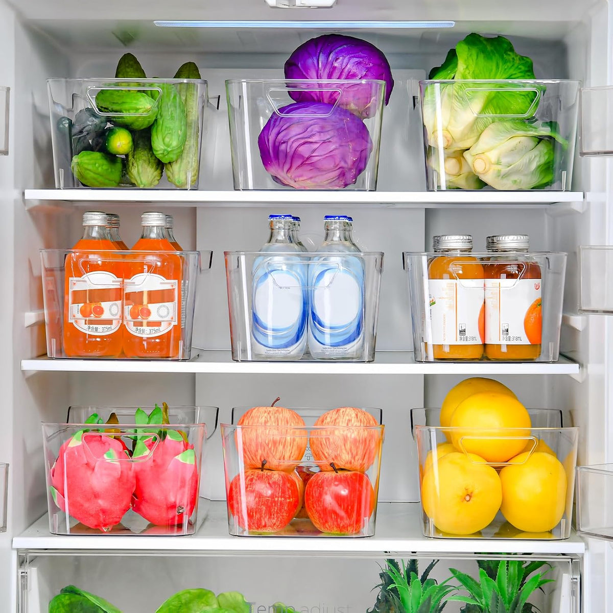 12 Pack Clear Plastic Storage Bins, Pantry Organizers and Storage, Clear Pantry Organizer Bins, Plastic Containers with Handle for Kitchen,Freezer,Cabinet,Closet,Bathroom Under Sink Storage