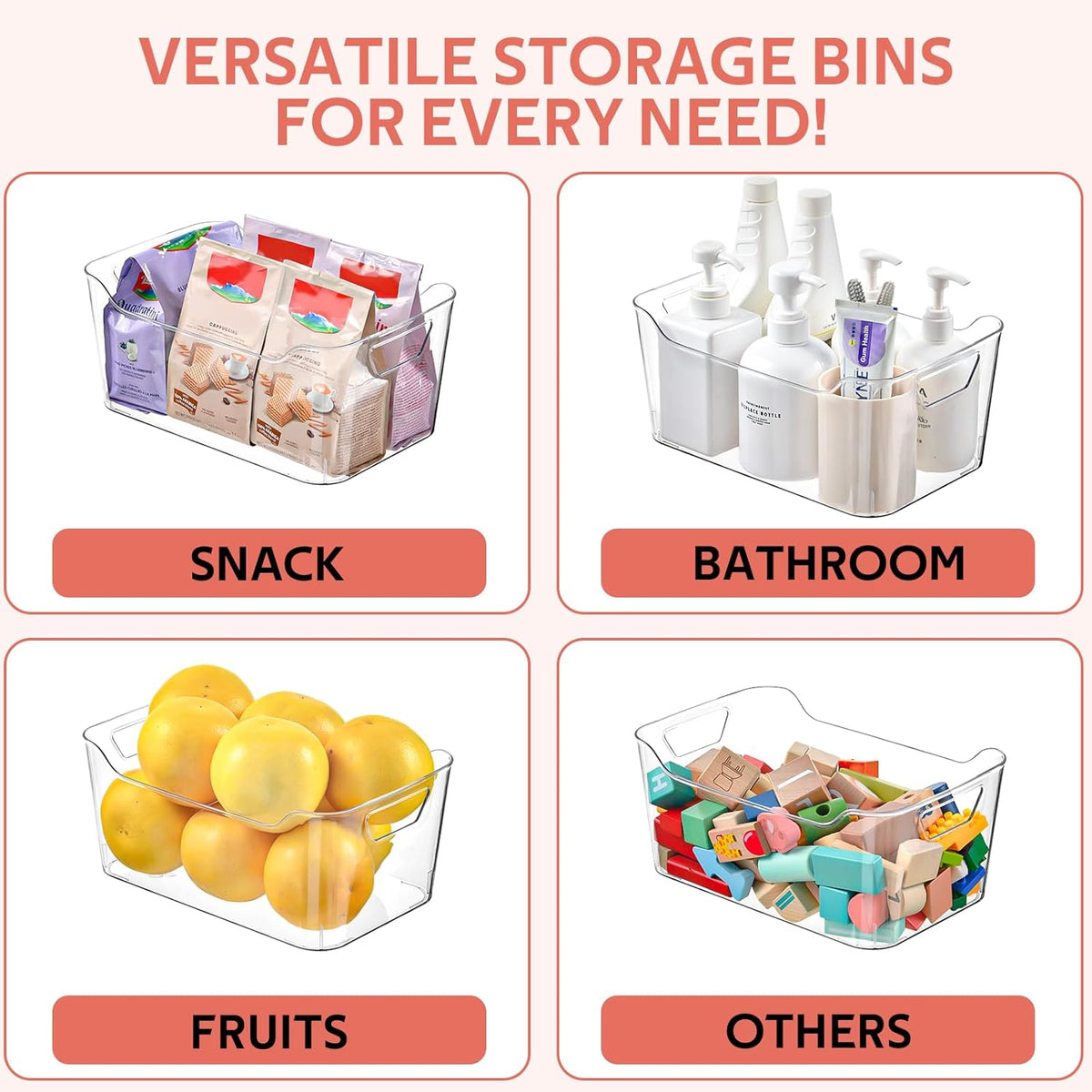12 Pack Clear Plastic Storage Bins, Pantry Organizers and Storage, Clear Pantry Organizer Bins, Plastic Containers with Handle for Kitchen,Freezer,Cabinet,Closet,Bathroom Under Sink Storage