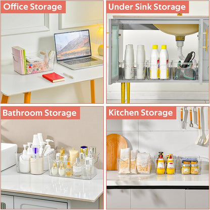 12 Pack Clear Plastic Storage Bins, Pantry Organizers and Storage, Clear Pantry Organizer Bins, Plastic Containers with Handle for Kitchen,Freezer,Cabinet,Closet,Bathroom Under Sink Storage