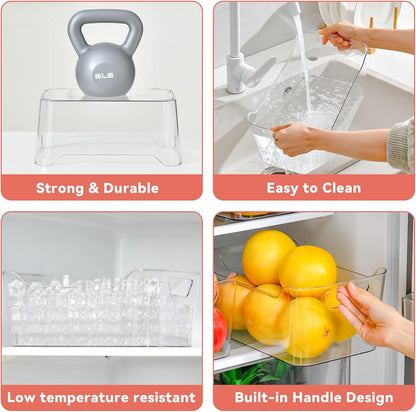 12 Pack Clear Plastic Storage Bins, Pantry Organizers and Storage, Clear Pantry Organizer Bins, Plastic Containers with Handle for Kitchen,Freezer,Cabinet,Closet,Bathroom Under Sink Storage
