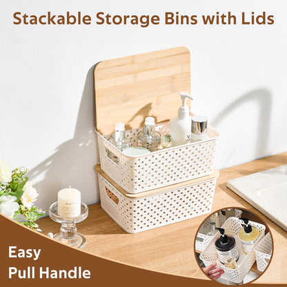 12 Pack Clear Plastic Storage Bins, Pantry Organizers and Storage, Clear Pantry Organizer Bins, Plastic Containers with Handle for Kitchen,Freezer,Cabinet,Closet,Bathroom Under Sink Storage