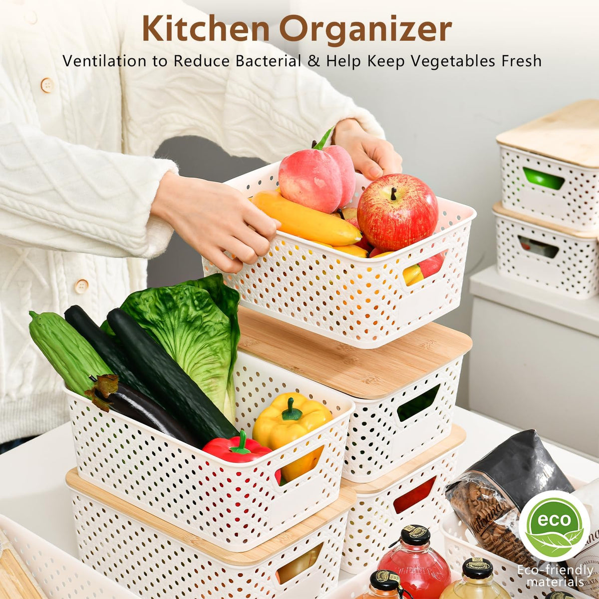 12 Pack Clear Plastic Storage Bins, Pantry Organizers and Storage, Clear Pantry Organizer Bins, Plastic Containers with Handle for Kitchen,Freezer,Cabinet,Closet,Bathroom Under Sink Storage