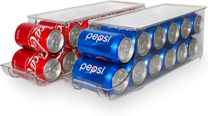 Soda Can Organizer with Lids, Stackable Soda Can Dispenser for Refrigerator, Clear Can Holder Organization and Storage Bins for Fridge, Kitchen, Countertop, Drink Pantry Organizers, Holds 12 Cans Each