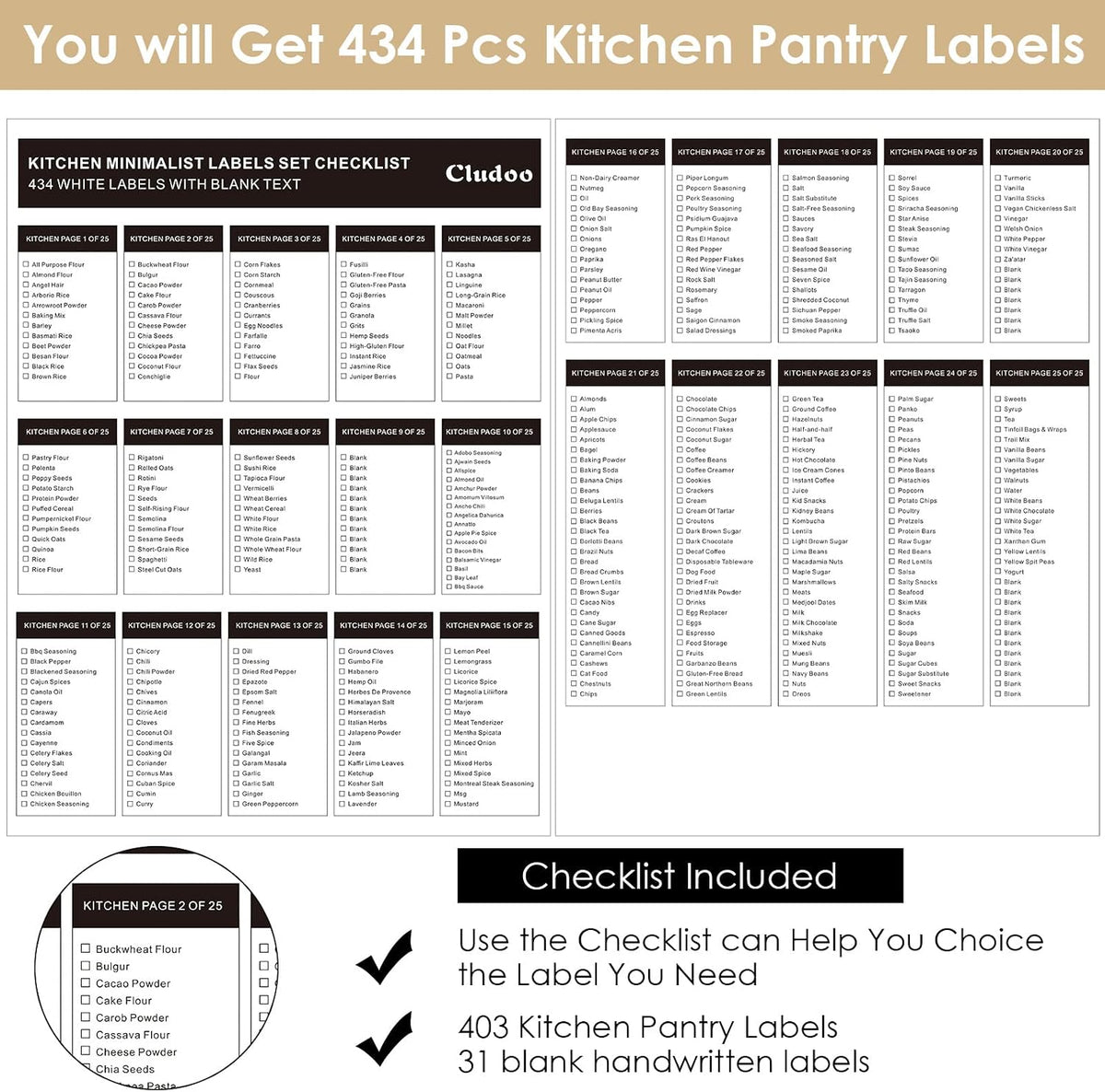 434 Pcs Kitchen Pantry Labels for Food Containers with DIY Blank Labels