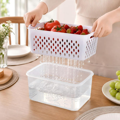 3 Pcs Fruit Storage Containers for Fridge, Produce Storage Containers with Removable Colander Basket & Airtight Lid, BPA-free food storage containers, for Fruits, Vegetables & Meat