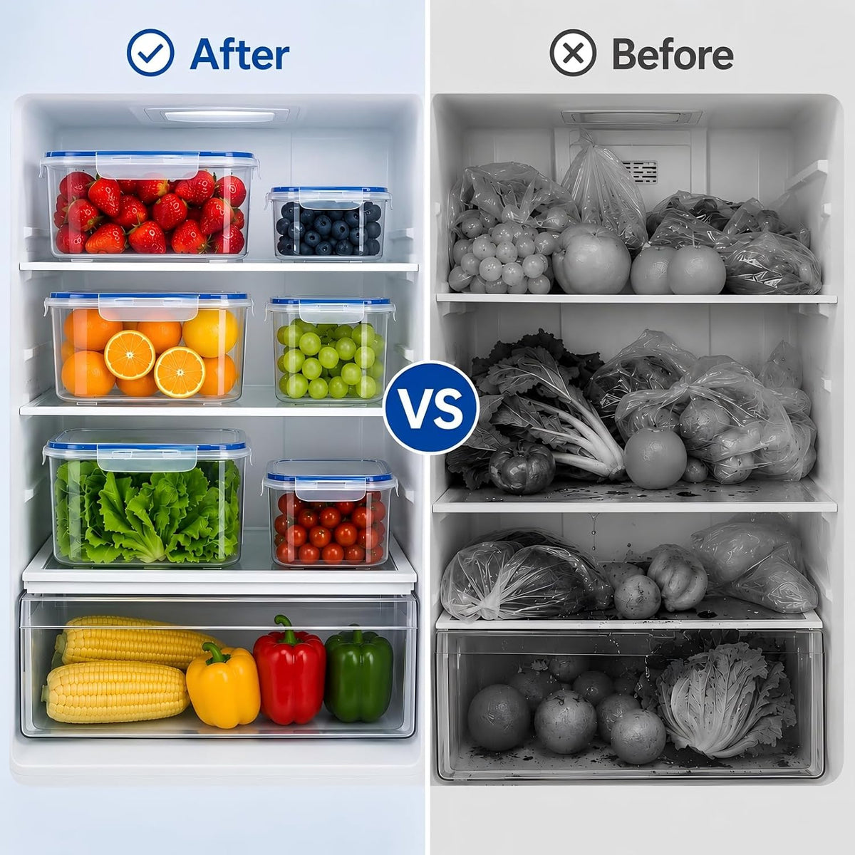 3 Pcs Fruit Storage Containers for Fridge, Produce Storage Containers with Removable Colander Basket & Airtight Lid, BPA-free food storage containers, for Fruits, Vegetables & Meat