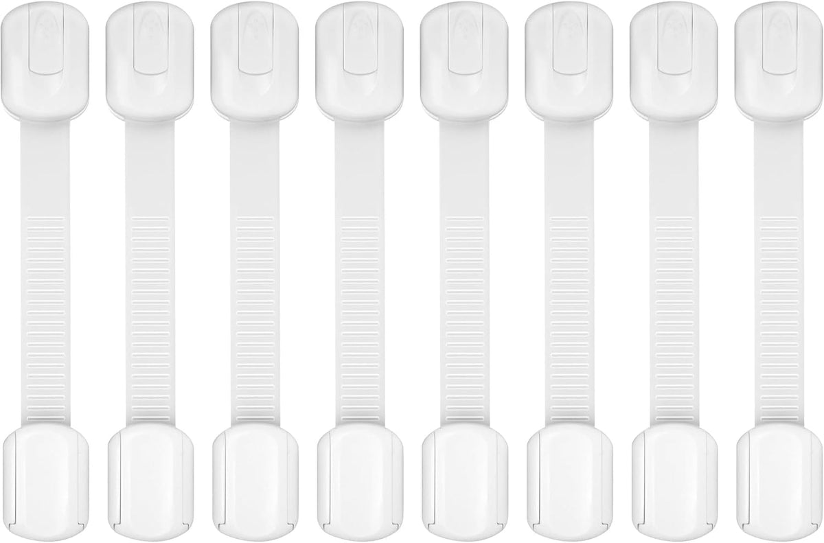 Child Safety Cabinet Locks, 8-Pack, Easy Install with 3M Adhesive, No Screws or Drilling, Multi-Purpose Latches for Cabinets, Drawers, Doors, Kitchen, Ovens, Toilets
