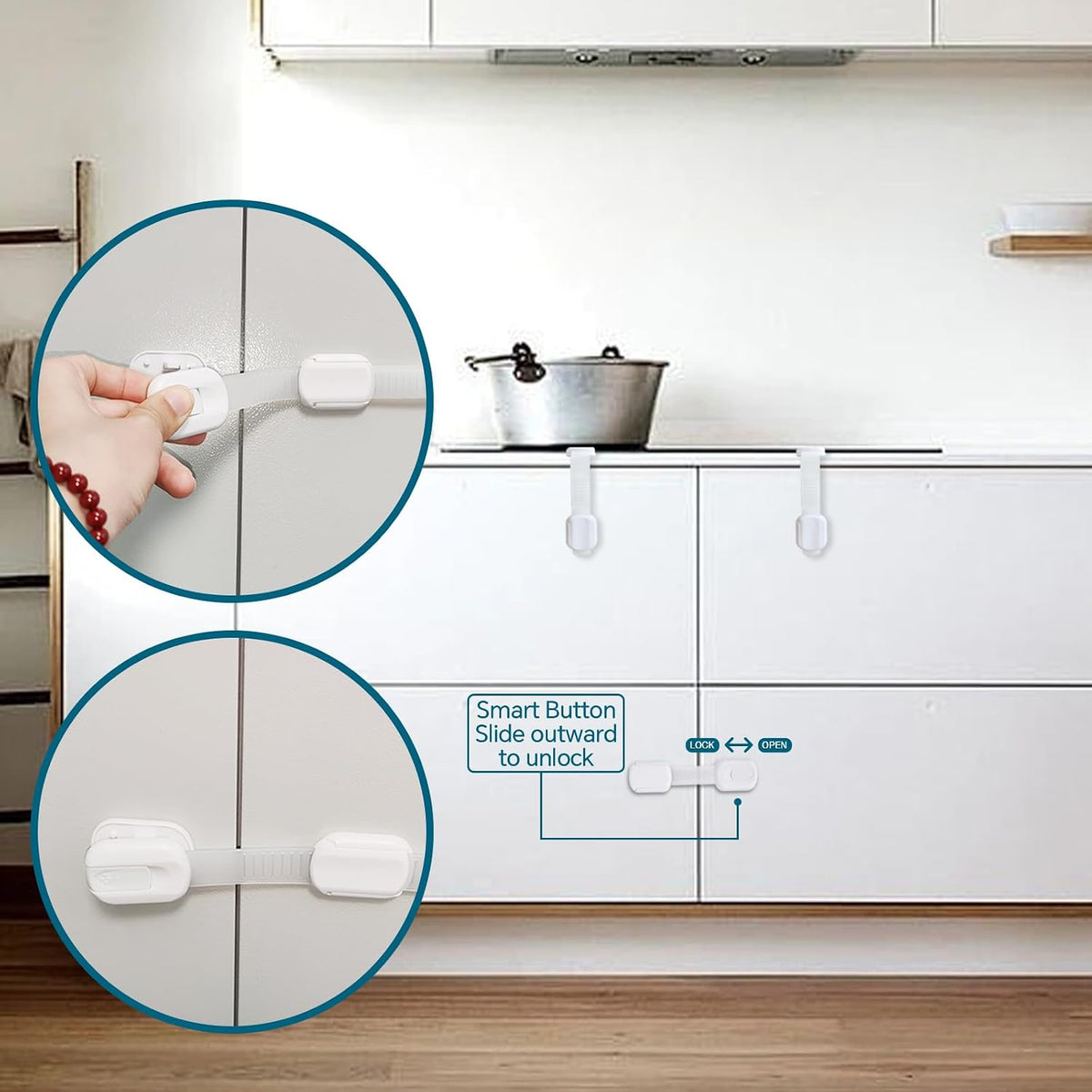 Child Safety Cabinet Locks, 8-Pack, Easy Install with 3M Adhesive, No Screws or Drilling, Multi-Purpose Latches for Cabinets, Drawers, Doors, Kitchen, Ovens, Toilets