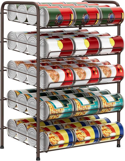 Can Holders Organizer for Pantry 5-Tier Can Storage for Pantry Shelf Hold up to 60 Cans with Rack Dispenser for Countertop Kitchen Shelf, Soda Drinks, Rustic Brown
