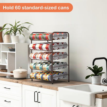 Can Holders Organizer for Pantry 5-Tier Can Storage for Pantry Shelf Hold up to 60 Cans with Rack Dispenser for Countertop Kitchen Shelf, Soda Drinks, Rustic Brown