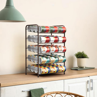 Can Holders Organizer for Pantry 5-Tier Can Storage for Pantry Shelf Hold up to 60 Cans with Rack Dispenser for Countertop Kitchen Shelf, Soda Drinks, Rustic Brown