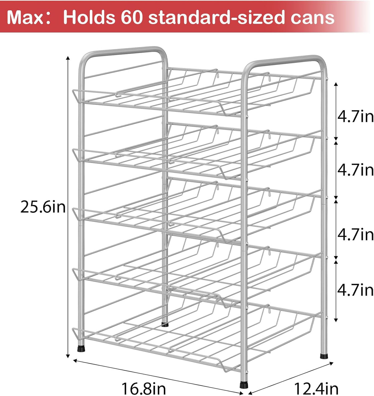 Can Holders Organizer for Pantry 5-Tier Can Storage for Pantry Shelf Hold up to 60 Cans with Rack Dispenser for Countertop Kitchen Shelf, Soda Drinks, Rustic Brown