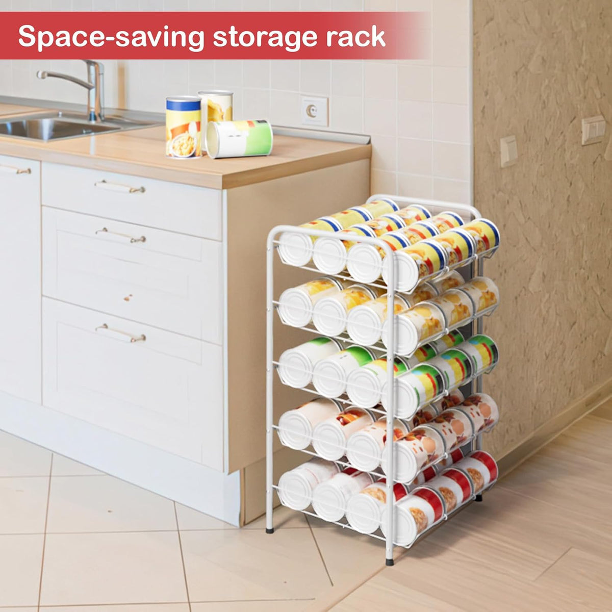 Can Holders Organizer for Pantry 5-Tier Can Storage for Pantry Shelf Hold up to 60 Cans with Rack Dispenser for Countertop Kitchen Shelf, Soda Drinks, Rustic Brown