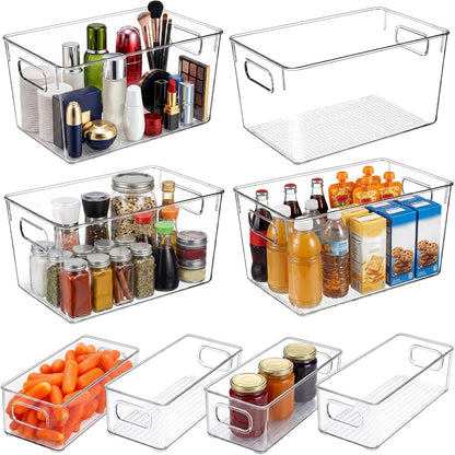 Refrigerator Pantry Organizer Bins, Stackable Fridge Organizer Bins with Lids, Clear Plastic Food Storage Bins for Kitchen, Countertops, Cabinets, Fridge, Drinks, Fruits, Vegetable, Cereals