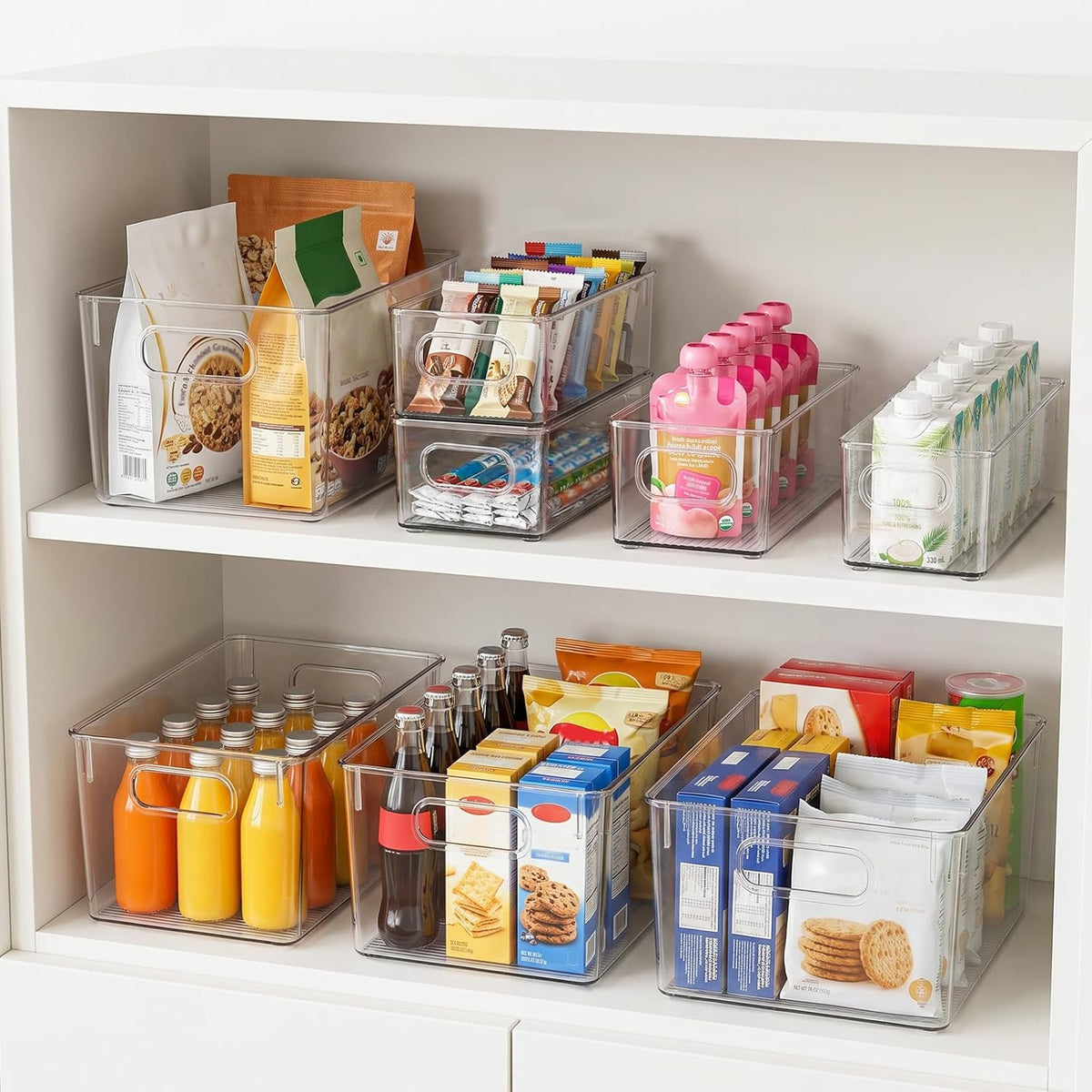 Refrigerator Pantry Organizer Bins, Stackable Fridge Organizer Bins with Lids, Clear Plastic Food Storage Bins for Kitchen, Countertops, Cabinets, Fridge, Drinks, Fruits, Vegetable, Cereals