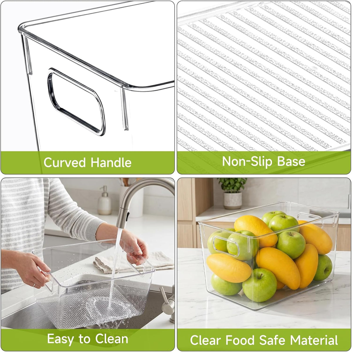 Refrigerator Pantry Organizer Bins, Stackable Fridge Organizer Bins with Lids, Clear Plastic Food Storage Bins for Kitchen, Countertops, Cabinets, Fridge, Drinks, Fruits, Vegetable, Cereals