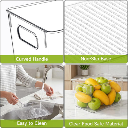 Refrigerator Pantry Organizer Bins, Stackable Fridge Organizer Bins with Lids, Clear Plastic Food Storage Bins for Kitchen, Countertops, Cabinets, Fridge, Drinks, Fruits, Vegetable, Cereals