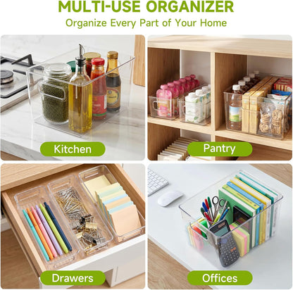 Refrigerator Pantry Organizer Bins, Stackable Fridge Organizer Bins with Lids, Clear Plastic Food Storage Bins for Kitchen, Countertops, Cabinets, Fridge, Drinks, Fruits, Vegetable, Cereals