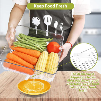 Refrigerator Pantry Organizer Bins, Stackable Fridge Organizer Bins with Lids, Clear Plastic Food Storage Bins for Kitchen, Countertops, Cabinets, Fridge, Drinks, Fruits, Vegetable, Cereals