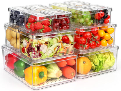 Refrigerator Pantry Organizer Bins, Stackable Fridge Organizer Bins with Lids, Clear Plastic Food Storage Bins for Kitchen, Countertops, Cabinets, Fridge, Drinks, Fruits, Vegetable, Cereals