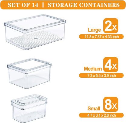 Refrigerator Pantry Organizer Bins, Stackable Fridge Organizer Bins with Lids, Clear Plastic Food Storage Bins for Kitchen, Countertops, Cabinets, Fridge, Drinks, Fruits, Vegetable, Cereals