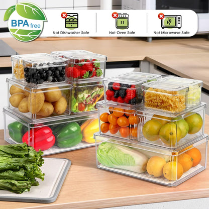 Refrigerator Pantry Organizer Bins, Stackable Fridge Organizer Bins with Lids, Clear Plastic Food Storage Bins for Kitchen, Countertops, Cabinets, Fridge, Drinks, Fruits, Vegetable, Cereals