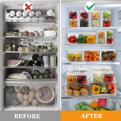 Refrigerator Pantry Organizer Bins, Stackable Fridge Organizer Bins with Lids, Clear Plastic Food Storage Bins for Kitchen, Countertops, Cabinets, Fridge, Drinks, Fruits, Vegetable, Cereals