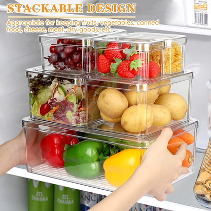 Refrigerator Pantry Organizer Bins, Stackable Fridge Organizer Bins with Lids, Clear Plastic Food Storage Bins for Kitchen, Countertops, Cabinets, Fridge, Drinks, Fruits, Vegetable, Cereals