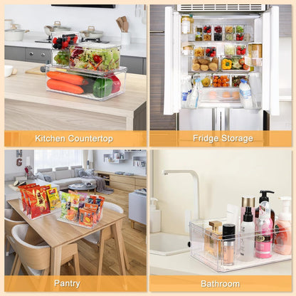 Refrigerator Pantry Organizer Bins, Stackable Fridge Organizer Bins with Lids, Clear Plastic Food Storage Bins for Kitchen, Countertops, Cabinets, Fridge, Drinks, Fruits, Vegetable, Cereals