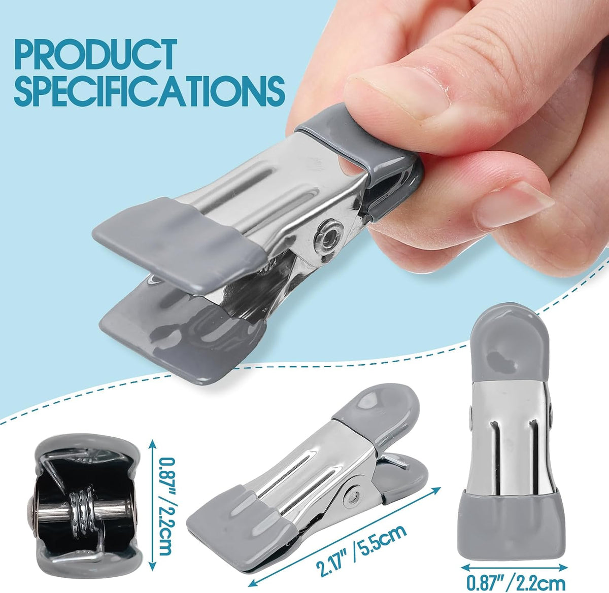 Clothes Pins Heavy Duty, 30 Pack, 2.17 Inch Metal Chip Clips, 6 Colors