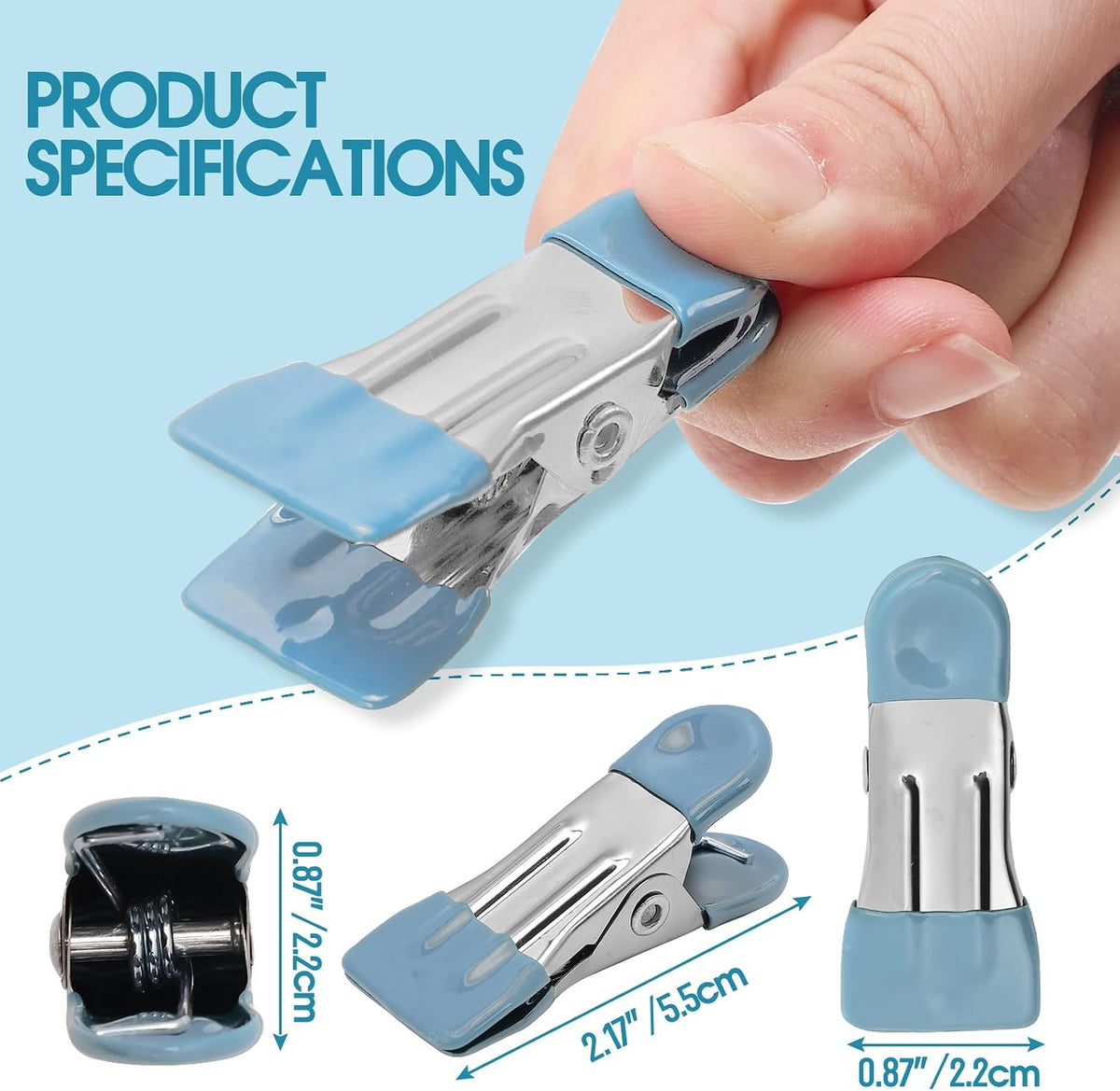 Clothes Pins Heavy Duty, 30 Pack, 2.17 Inch Metal Chip Clips, 6 Colors