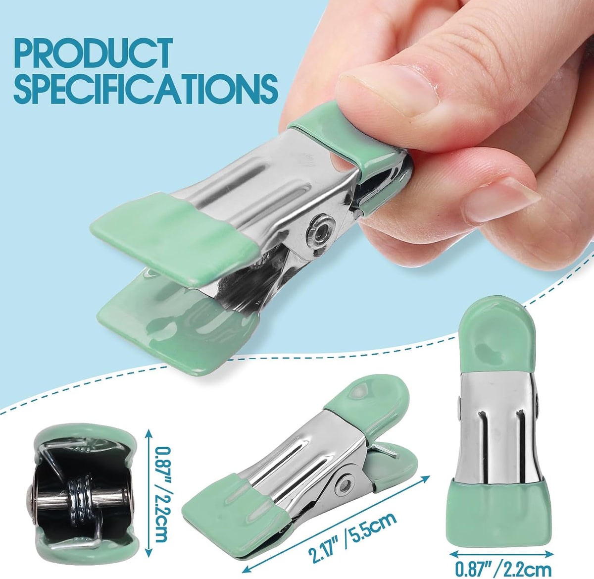 Clothes Pins Heavy Duty, 30 Pack, 2.17 Inch Metal Chip Clips, 6 Colors