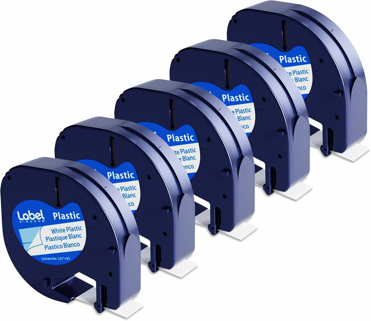 Compatible with Dymo LetraTag Label Maker Refills 91331 Plastic White Tape 12mm x 4m (1/2" x 13'), for Labeler Letra Tag 200B, LT 100T 100H Plus, 5-Pack Cartridges
