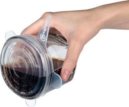 Modfamily Silicone Stretch Lids (7 pack, includes EXCLUSIVE XL SIZE), Reusable, Durable & Expandable to Fit Many Container Sizes & Shapes. Superior for Keeping Food Fresh, Dishwasher & Freezer Safe