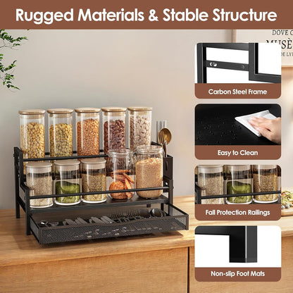 Water Bottle Organizer for Full 40 oz Stanley/Tumbler, Brown | 2 Tier Stanley Cup Organizer, 8 Bottles Capacity, Rustic Countertop Display Shelf, For Coffee Bar, Cabinet, Countertop
