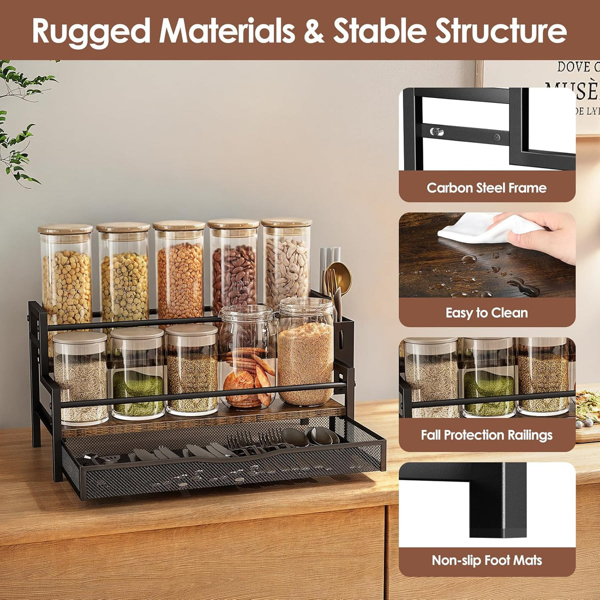 Water Bottle Organizer for Full 40 oz Stanley/Tumbler, Brown | 2 Tier Stanley Cup Organizer, 8 Bottles Capacity, Rustic Countertop Display Shelf, For Coffee Bar, Cabinet, Countertop