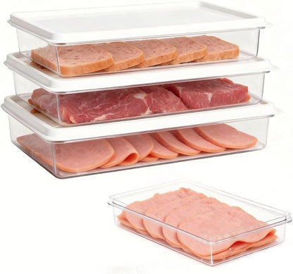 3pcs Small Deli Meat Container with Lids for Cold Cuts Ham Salami Storage | Stackable, Transparent, BPA Free, Refrigerator Organizer, for Cheese Meal Prep Food Storage Boxes