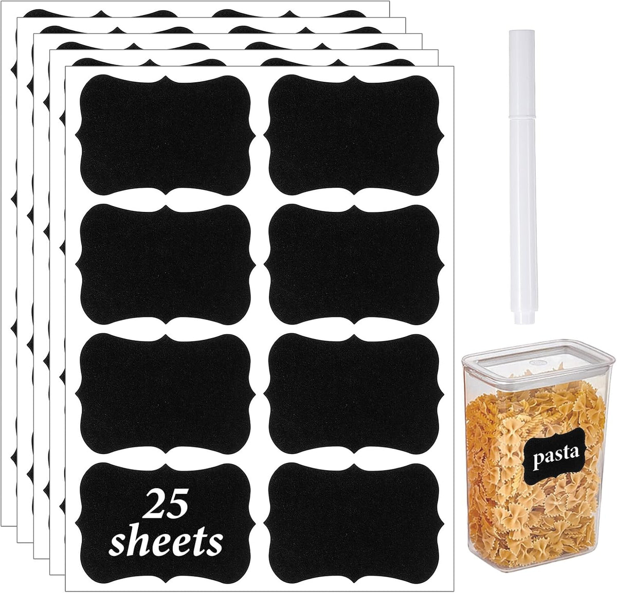 200 Pcs Waterproof Blackboard Stickers Chalkboard Labels Erasable Reusable Blackboard Labels with 1 Liquid Chalk Markers Pen for Jars Parties Decoration Craft Rooms Weddings Storage Organize