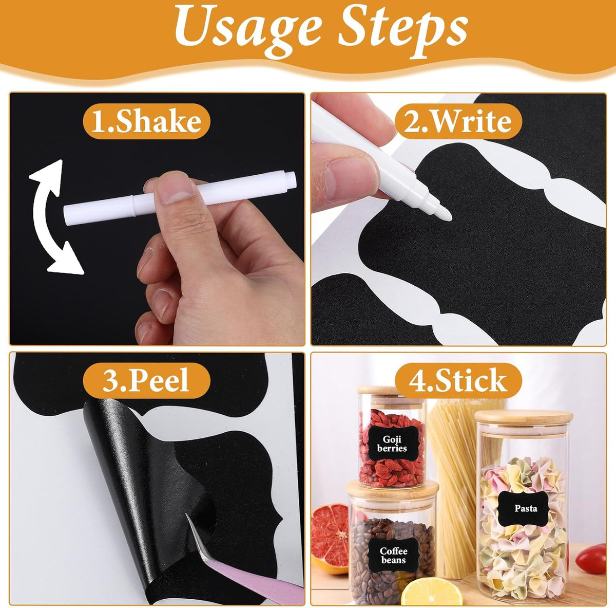 200 Pcs Waterproof Blackboard Stickers Chalkboard Labels Erasable Reusable Blackboard Labels with 1 Liquid Chalk Markers Pen for Jars Parties Decoration Craft Rooms Weddings Storage Organize