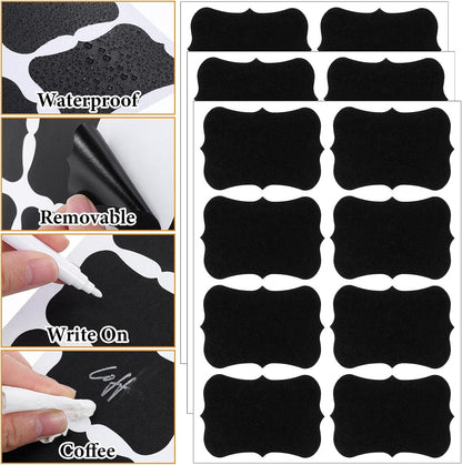 200 Pcs Waterproof Blackboard Stickers Chalkboard Labels Erasable Reusable Blackboard Labels with 1 Liquid Chalk Markers Pen for Jars Parties Decoration Craft Rooms Weddings Storage Organize