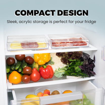 Deli Meat and Cheese Storage Container with Tong, Bacon Storage Container with Perforated Tray for Freshness, Clear Durable Plastic - Dishwasher and Freezer Safe - Size: 11” x 6.5” x 2”